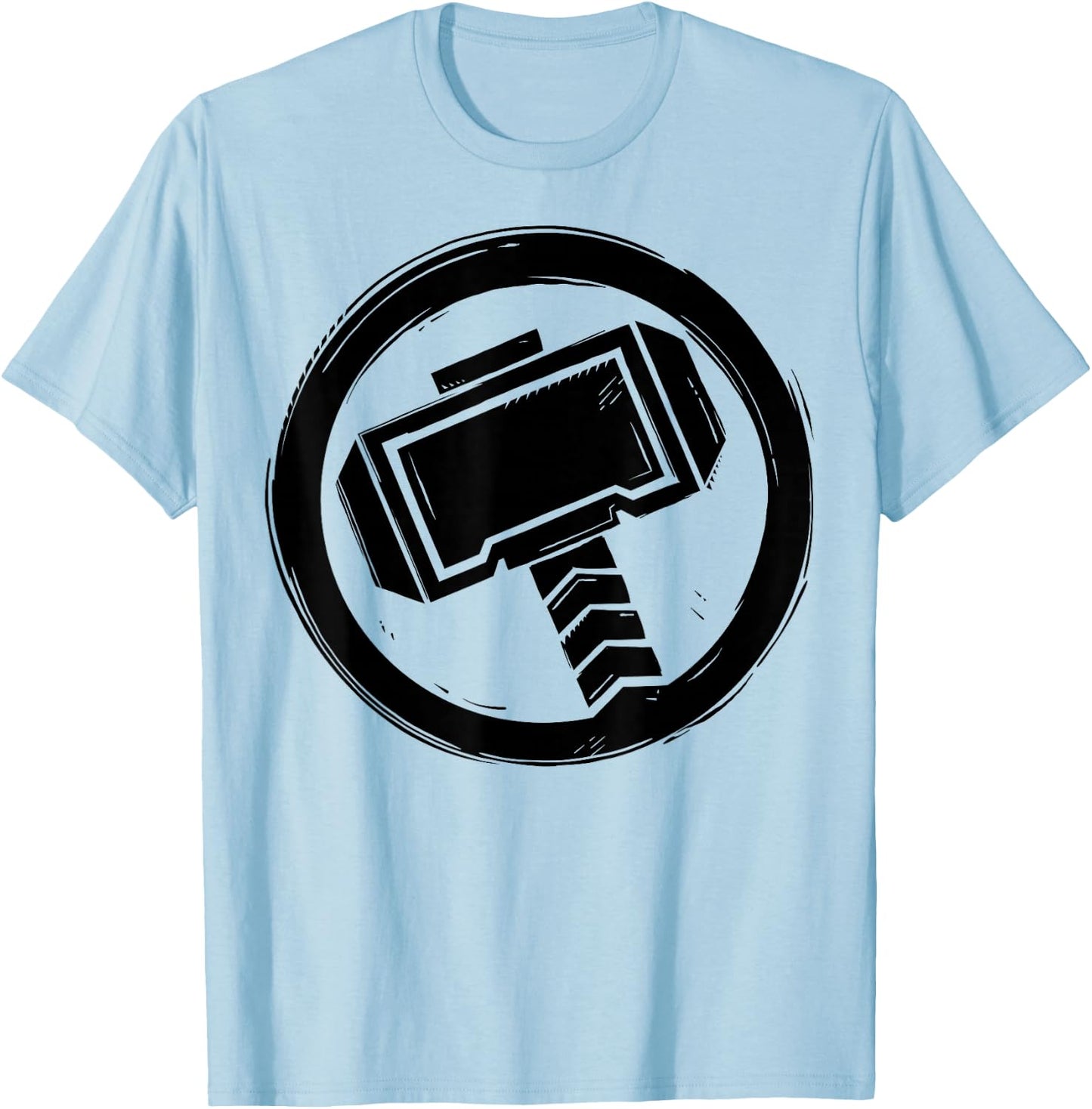 Marvel Thor Woodcut Hammer Logo T-Shirt - T-Shirt | Light Blue