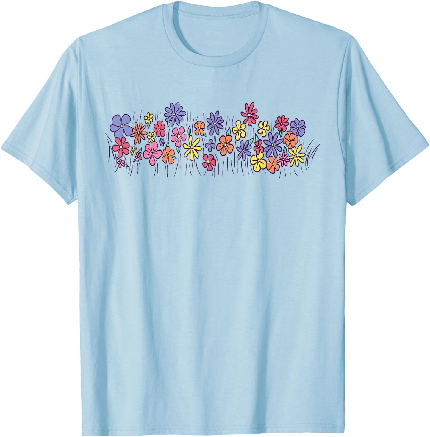 Colourful Flowers T-Shirt - T-Shirt | Light Blue