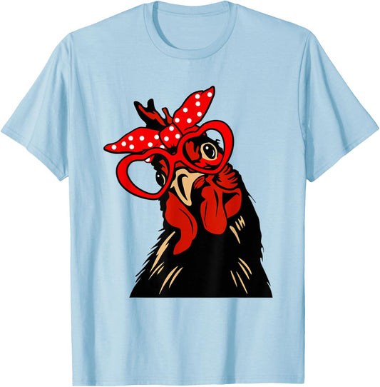 Chicken with bandana headband and glasses cute T-Shirt - T-Shirt | Light Blue