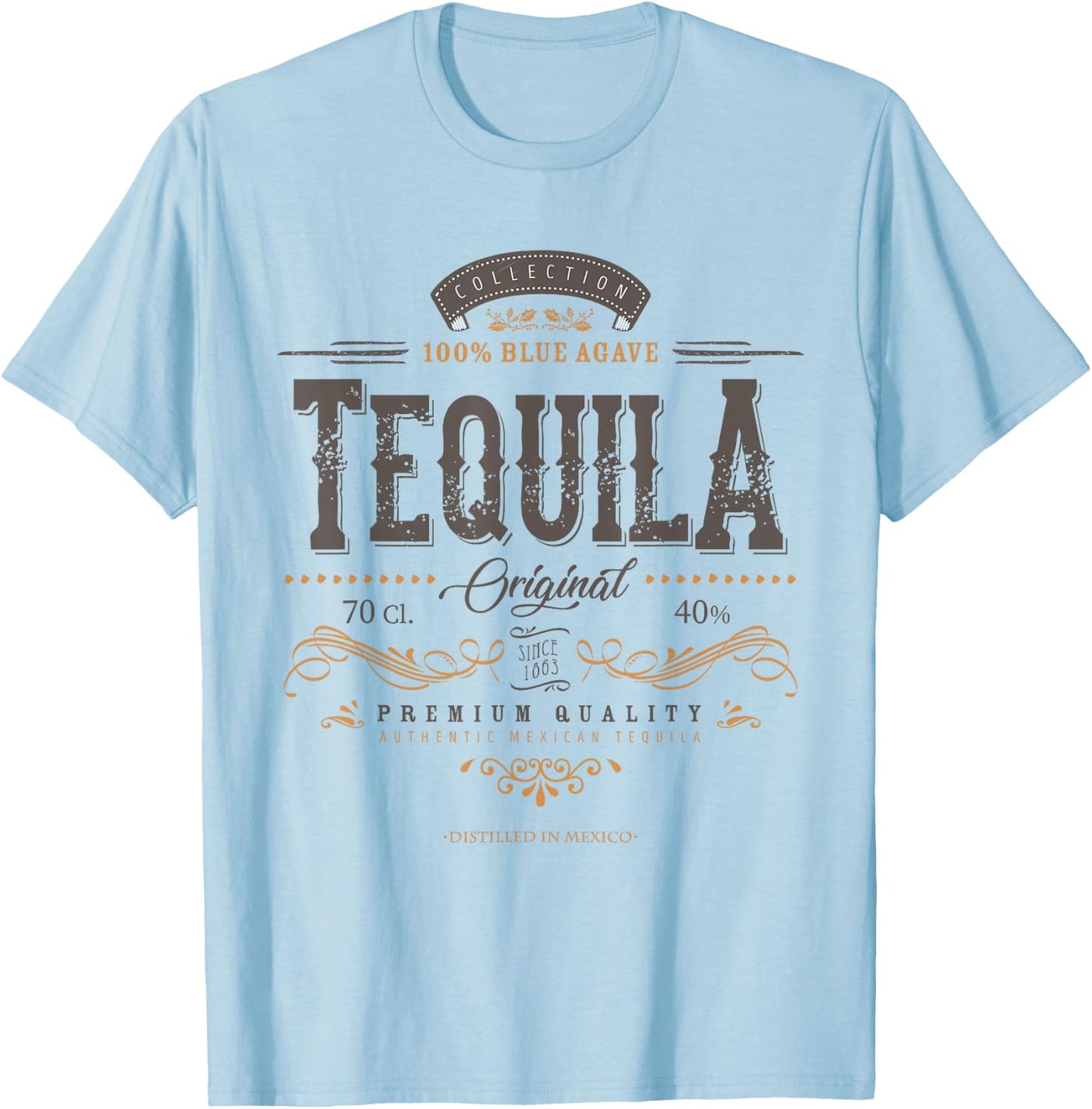 Mexican Tequila Cinco De Mayo Vintage Distressed Labell T-Shirt - T-Shirt | Light Blue