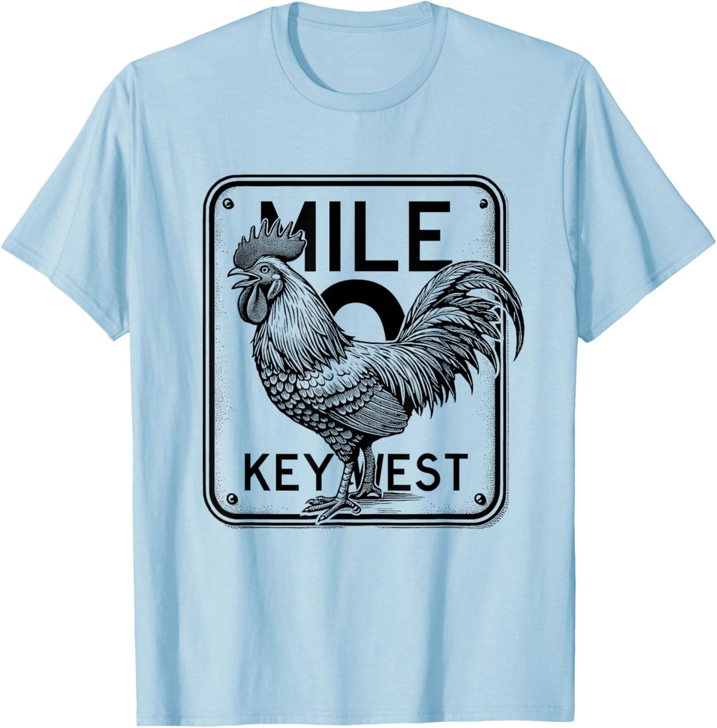Key West Florida Chicken Retro Mile 0 Rooster Mile Marker T-Shirt - T-Shirt | Light Blue