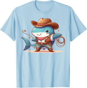 Western Rodeo Cowboy Hat Shark Texas Animals T-Shirt - T-Shirt | Light Blue