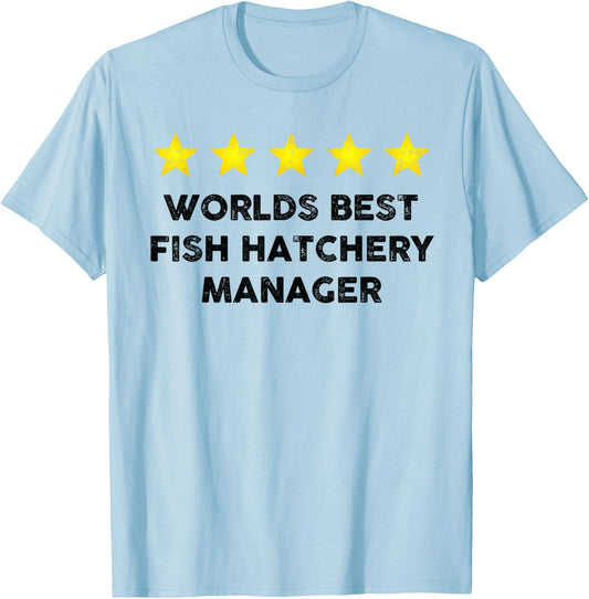 Vintage Five Star Worlds Best Fish Hatchery Rating Word Desi T-Shirt - T-Shirt | Light Blue