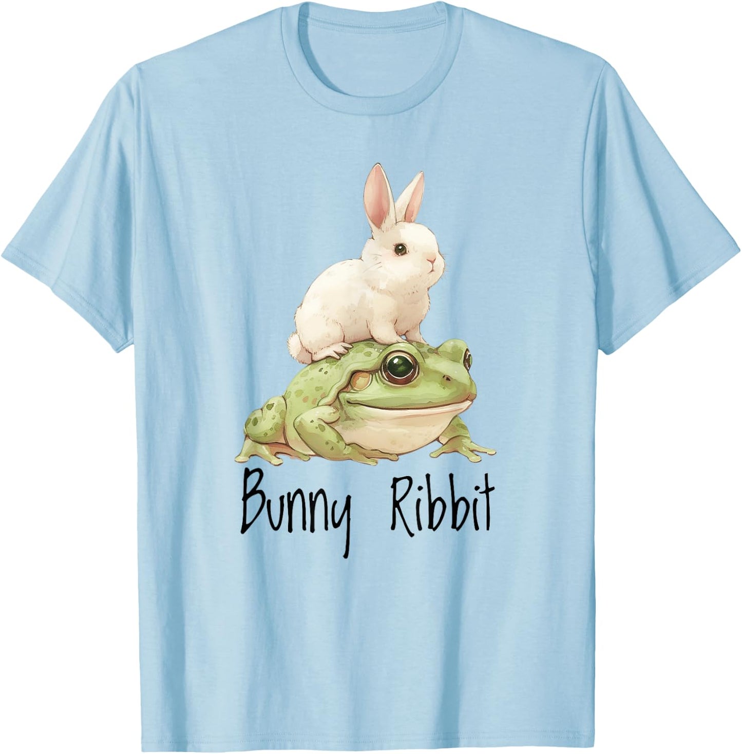 Bunny Rabbit Love Watercolor Folk Art Bunny Frog Lover T-Shirt - T-Shirt | Light Blue