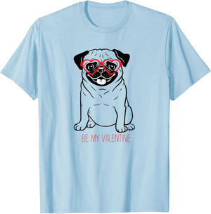 Pug is my Valentine's greeting with red glasses for girls T-Shirt - T-Shirt | Light Blue