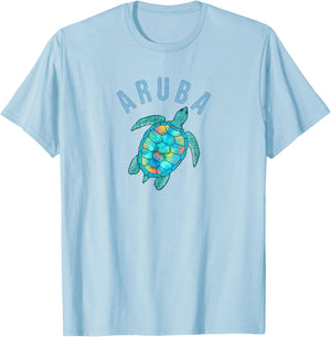Aruba Beach Design/Sea Turtle Illustration Gift T-Shirt - T-Shirt | Light Blue