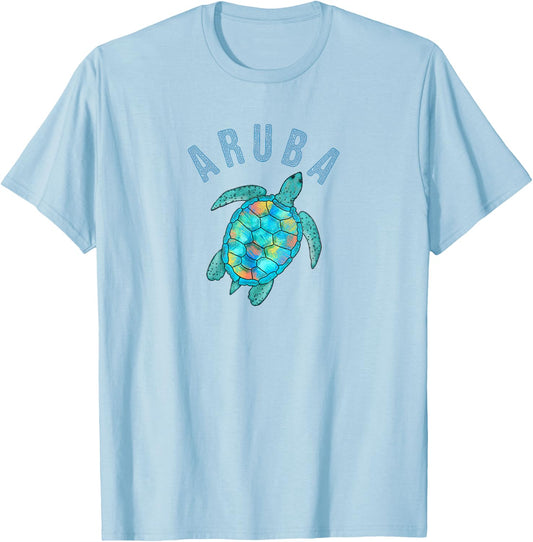 Aruba Beach Design/Sea Turtle Illustration Gift T-Shirt - T-Shirt | Light Blue