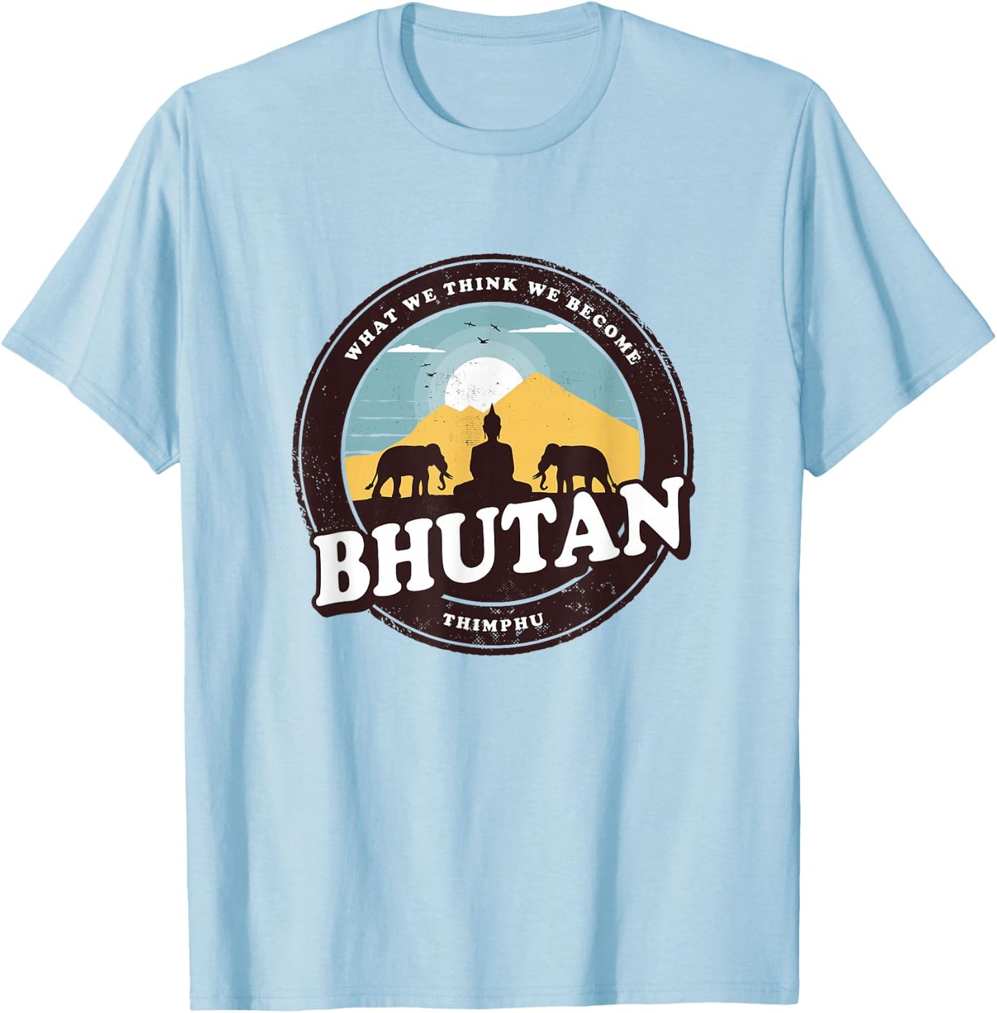 Bhutan Thimphu Vintage Elephant Buddha Figurine Gift T-Shirt - T-Shirt | Light Blue