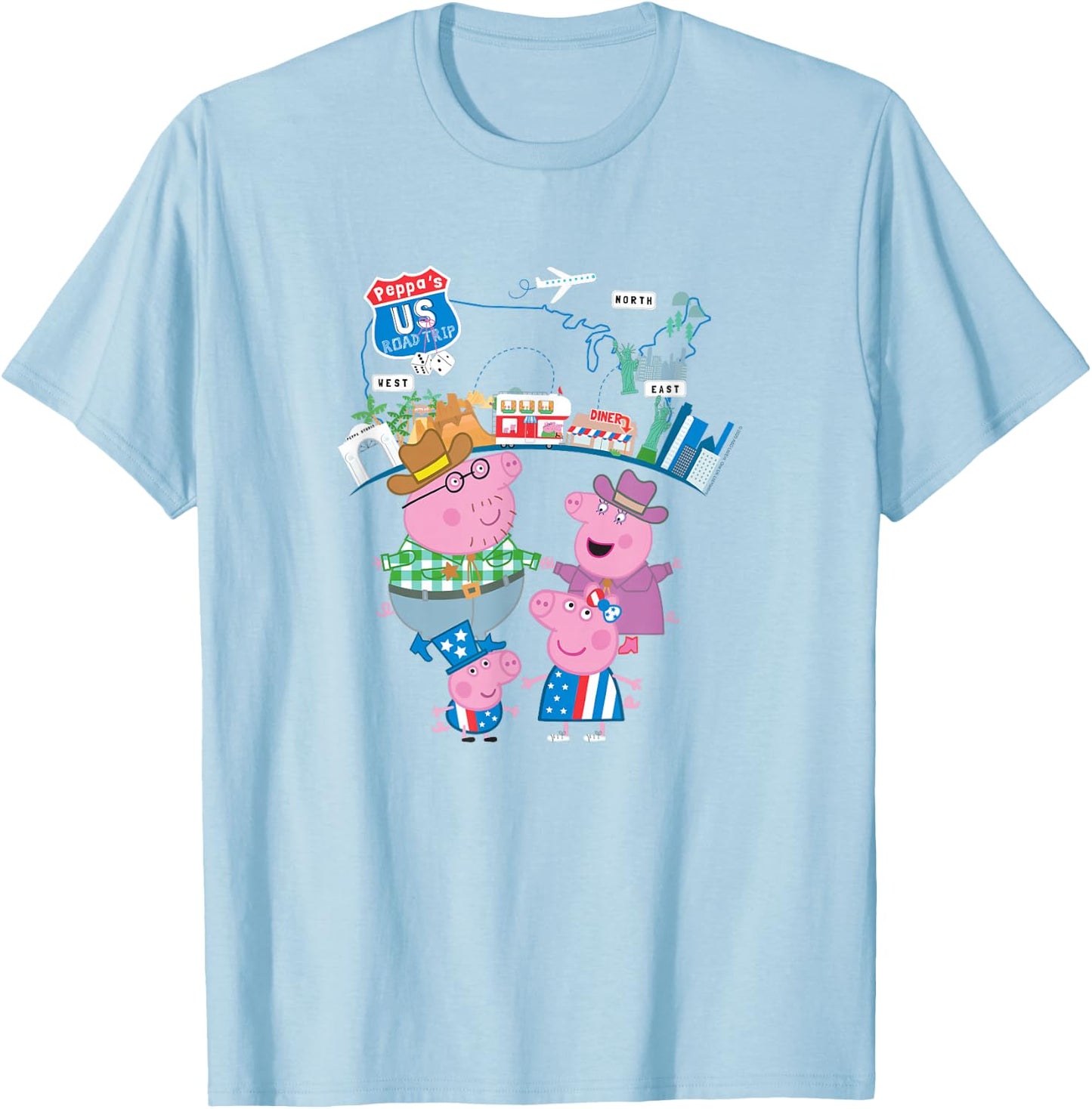 Peppa Pig Visits America US Road Trip T-Shirt - T-Shirt | Light Blue