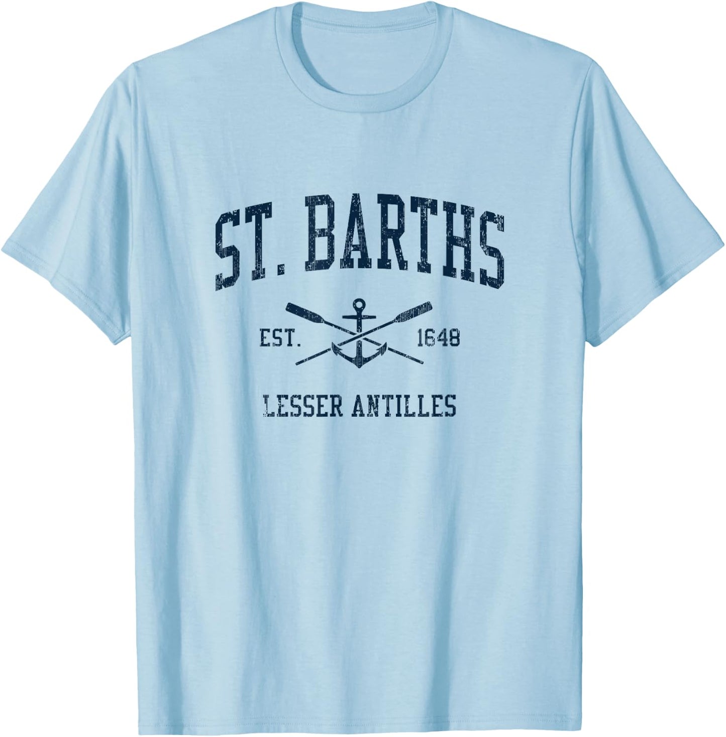 St. Barths Vintage Navy Crossed Oars & Boat Anchor T-Shirt - T-Shirt | Light Blue