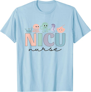 NICU Ocean Sea Animals Neonatal Intensive Care Unit Nurse T-Shirt - T-Shirt | Light Blue