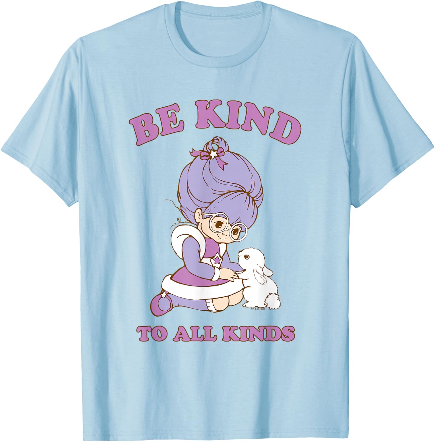 Rainbow Brite Be Kind to All Kinds Shy Violet & Bunny T-Shirt - T-Shirt | Light Blue