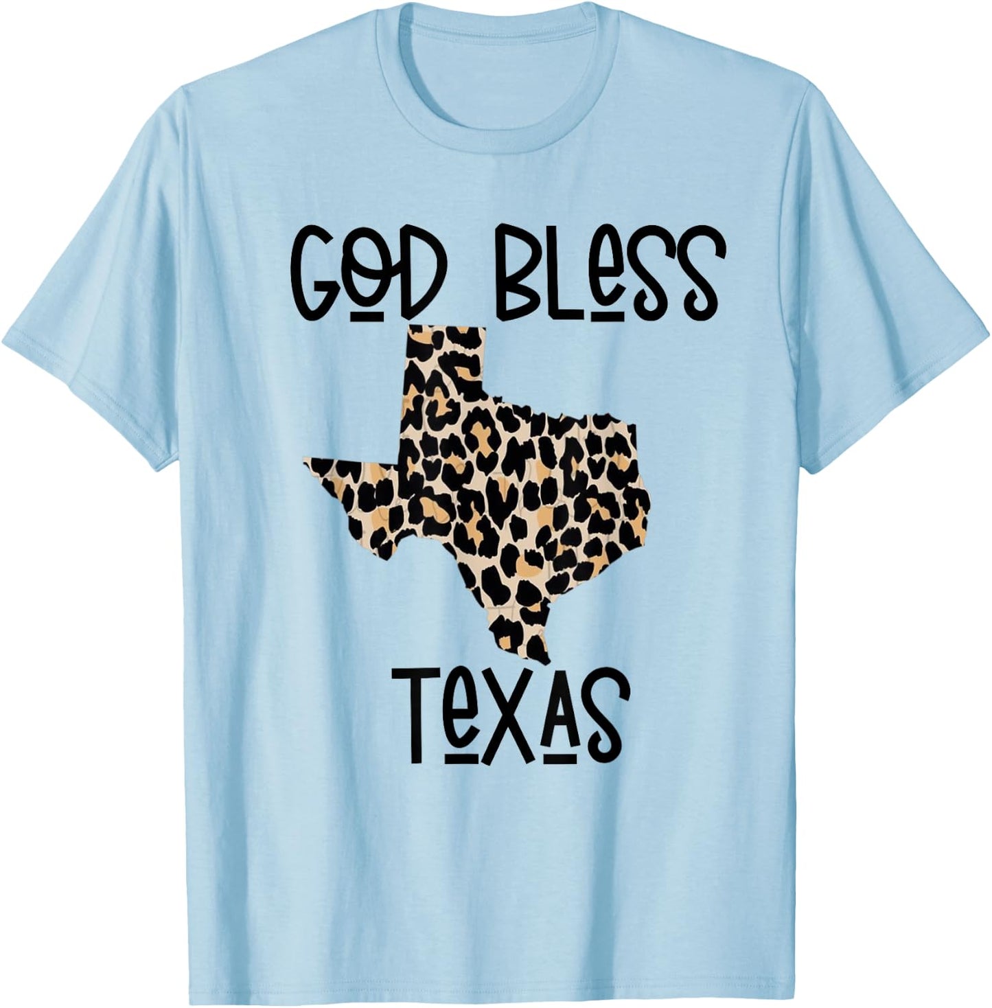 God Bless Texas Cheetah Leopard Print States T-Shirt - T-Shirt | Light Blue