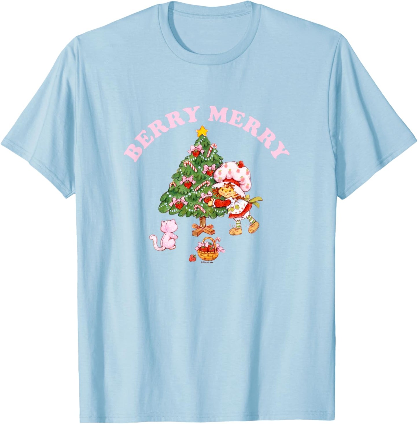 Strawberry Shortcake Christmas Berry Merry Decorating Tree T-Shirt - T-Shirt | Light Blue