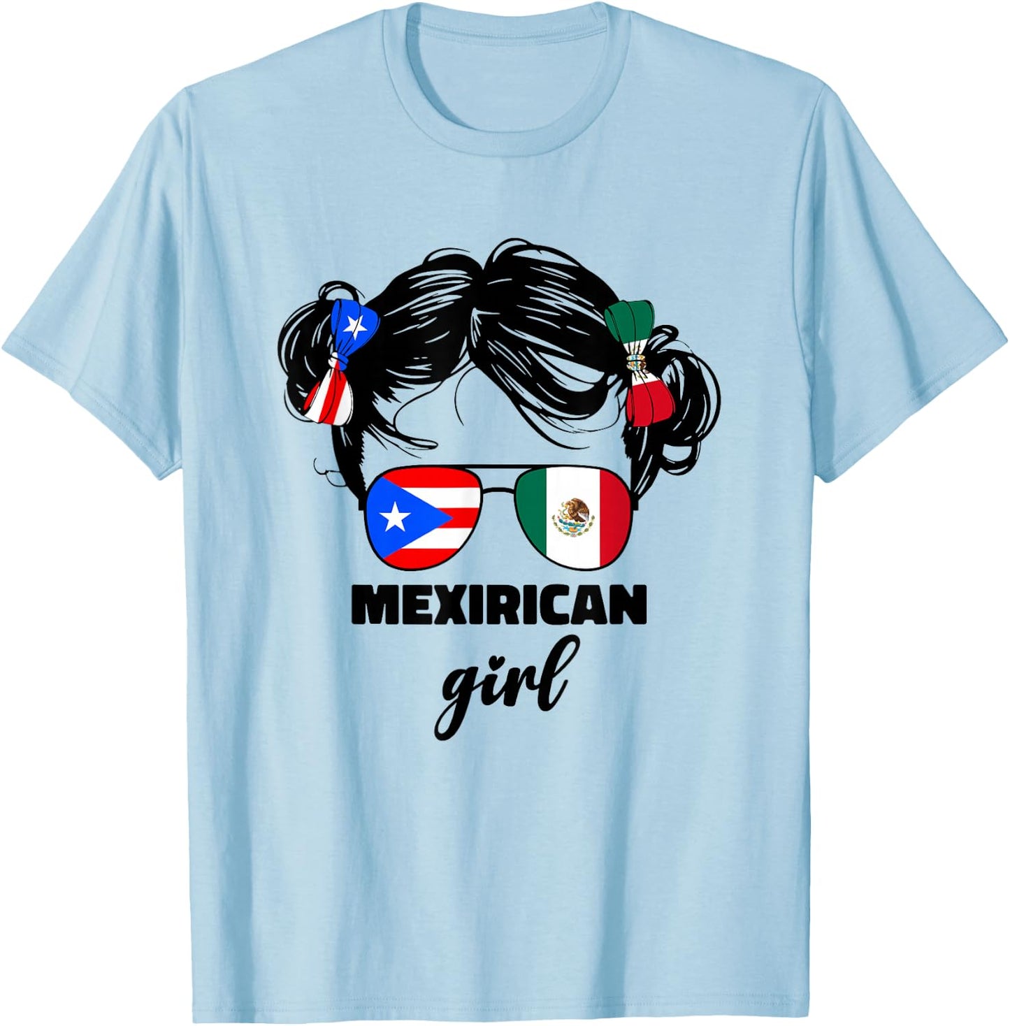 Mexirican Girl Kids Half Mexican and Puerto Rican Rico Flag T-Shirt - T-Shirt | Light Blue
