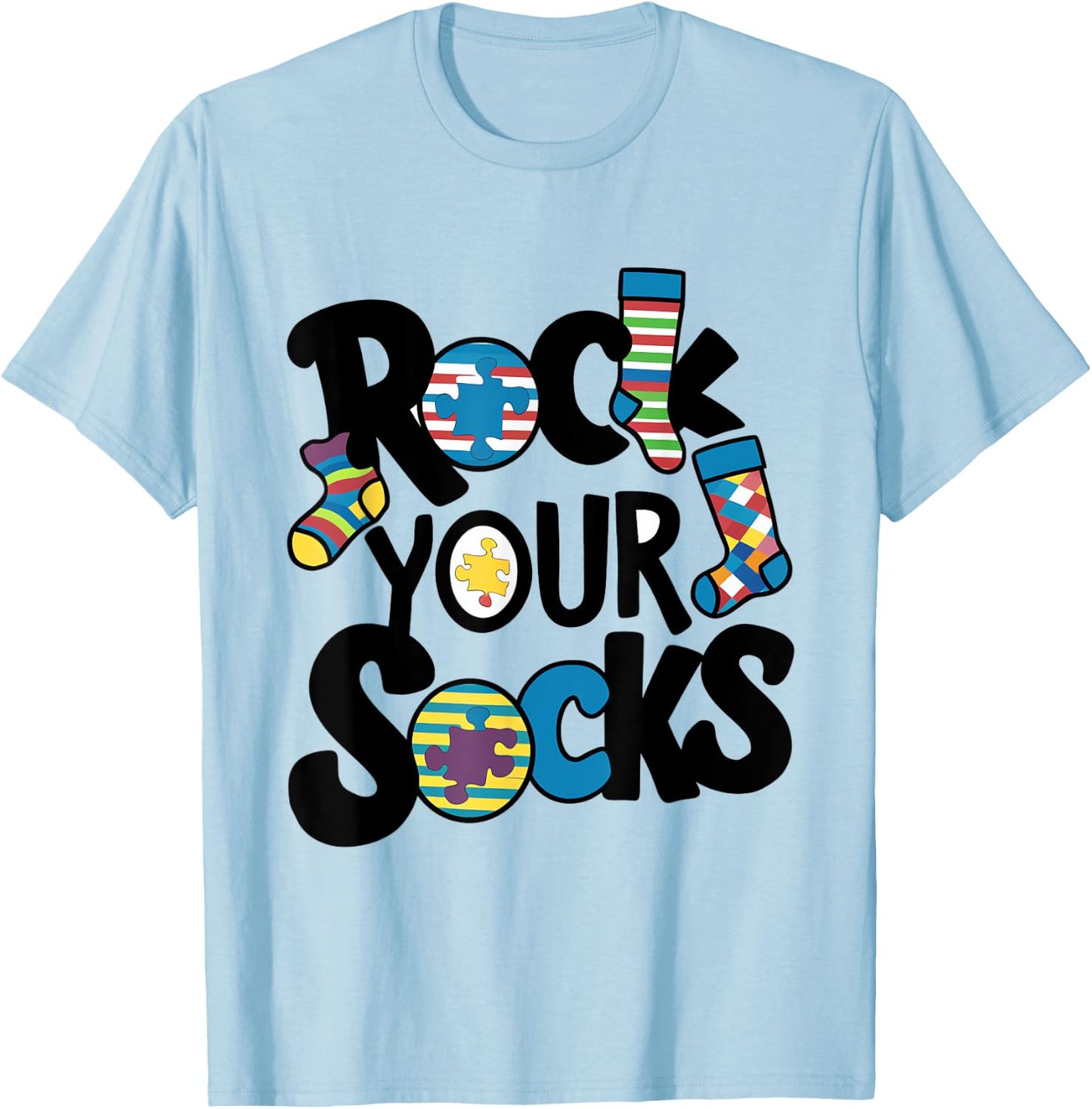 Rock Your Socks Autism Awareness T-Shirt - T-Shirt | Light Blue