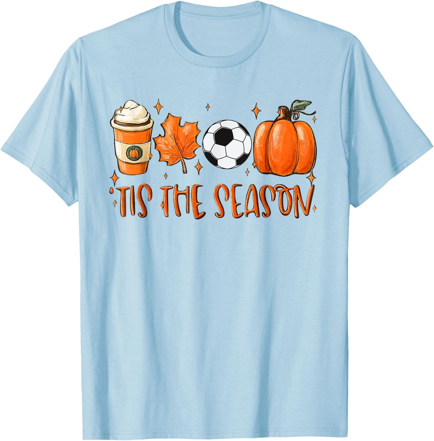 Tis The Season Pumpkin Leaf Latte Autumn Football T-Shirt - T-Shirt | Light Blue