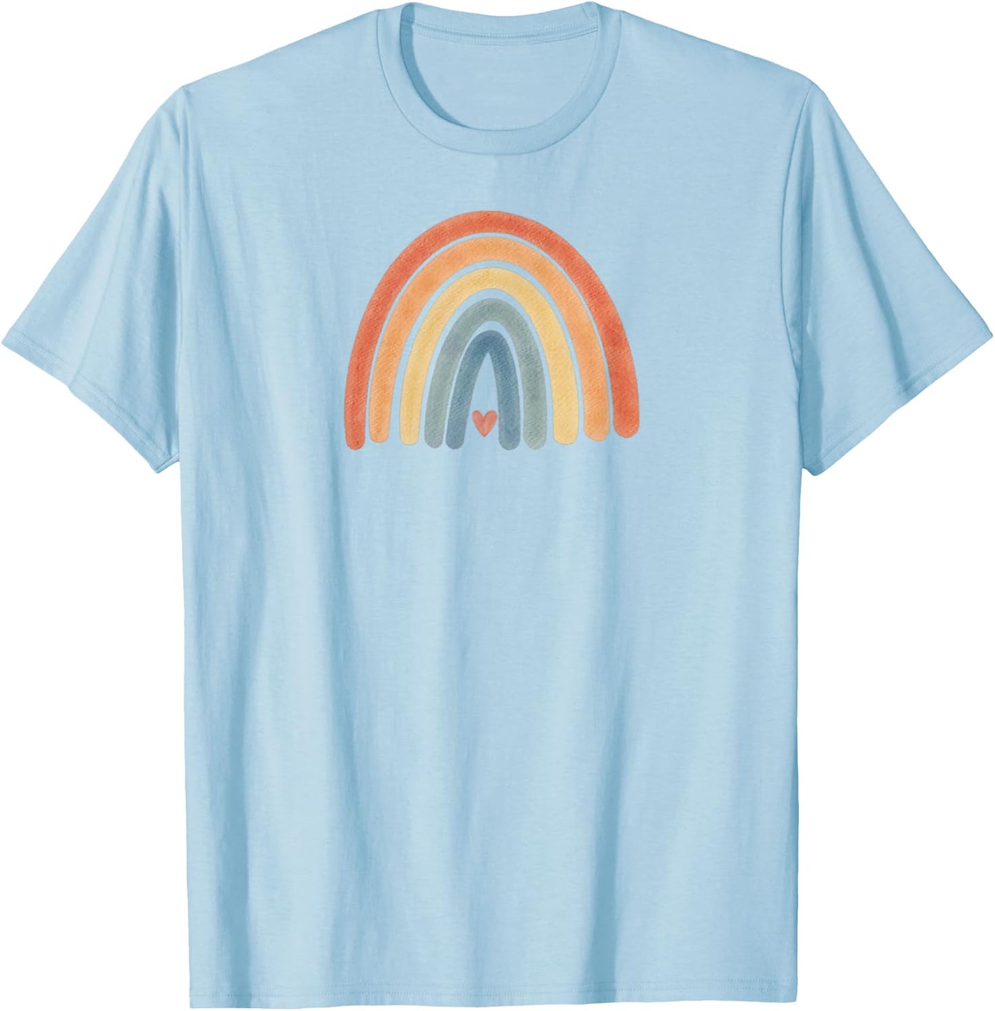 Boho Rainbow Heart Minimal Vintage Retro Stripes - Neutral T-Shirt - T-Shirt | Light Blue