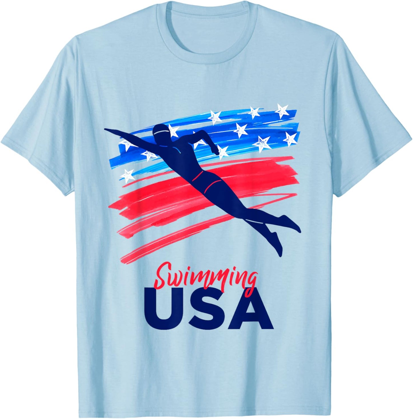 Swimming Support Team Flag USA Pool Swimmer American T-Shirt - T-Shirt | Light Blue