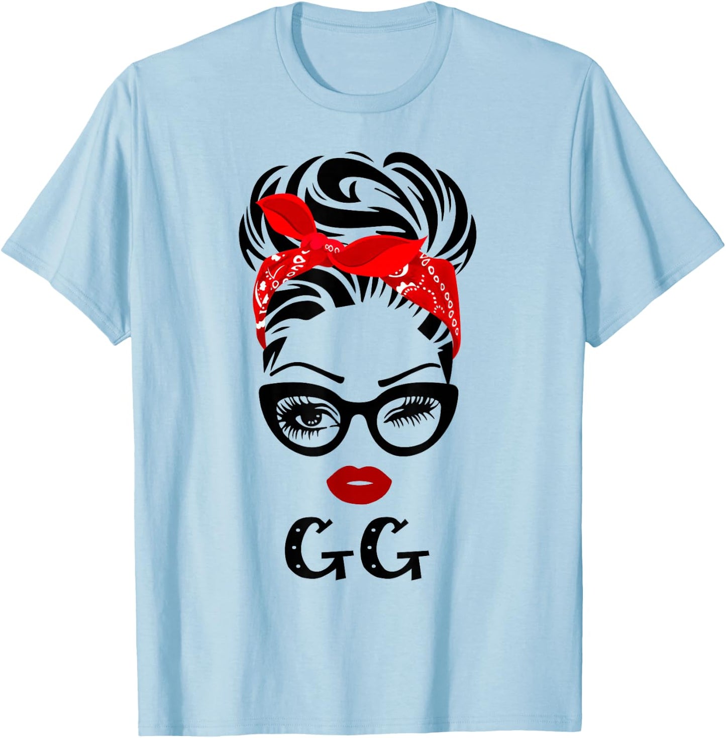 GG Wink Eye Woman Face Gift GG Grandma T-Shirt - T-Shirt | Light Blue