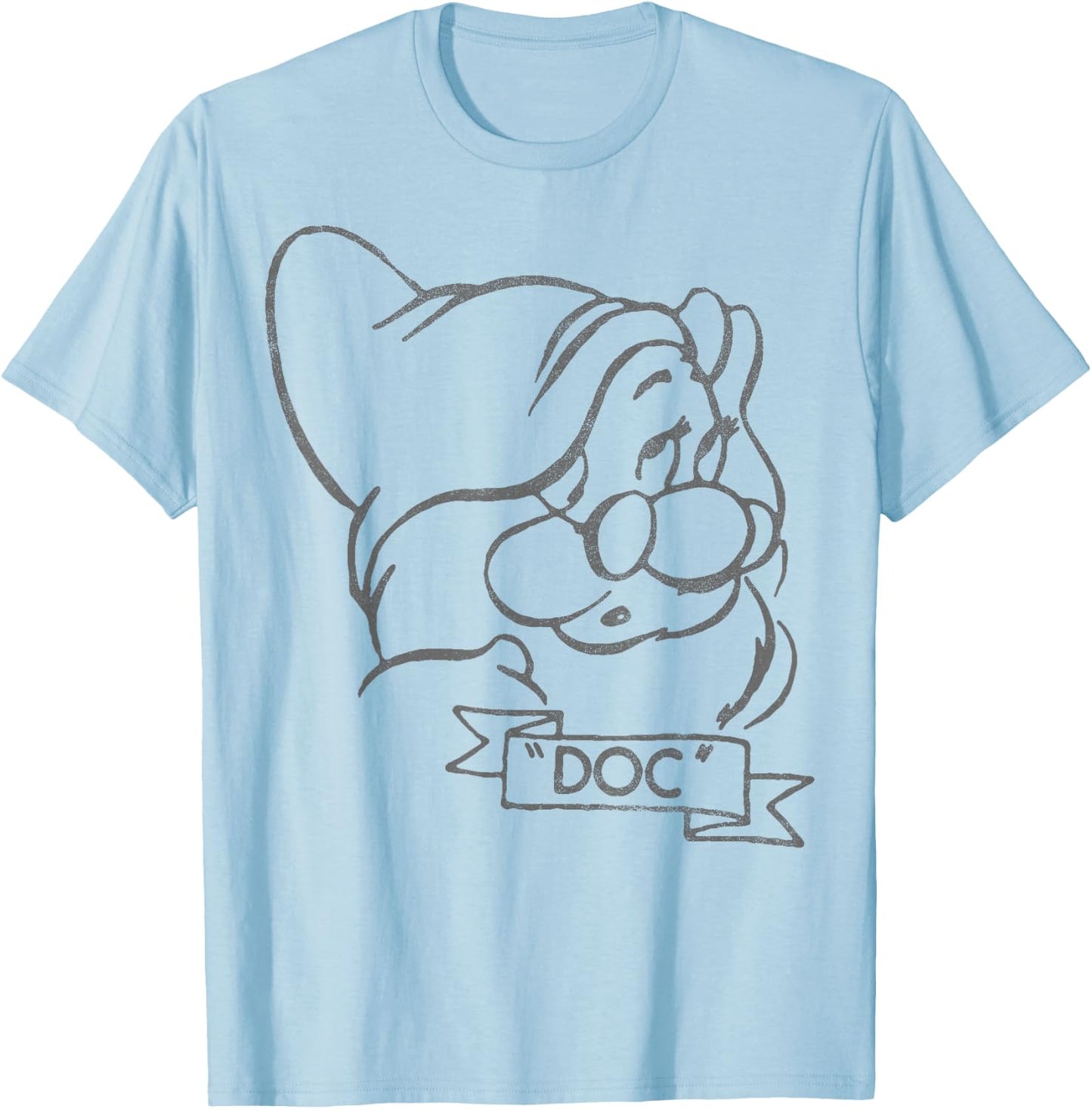 Disney Snow White Doc Line Art Big Face T-Shirt - T-Shirt | Light Blue