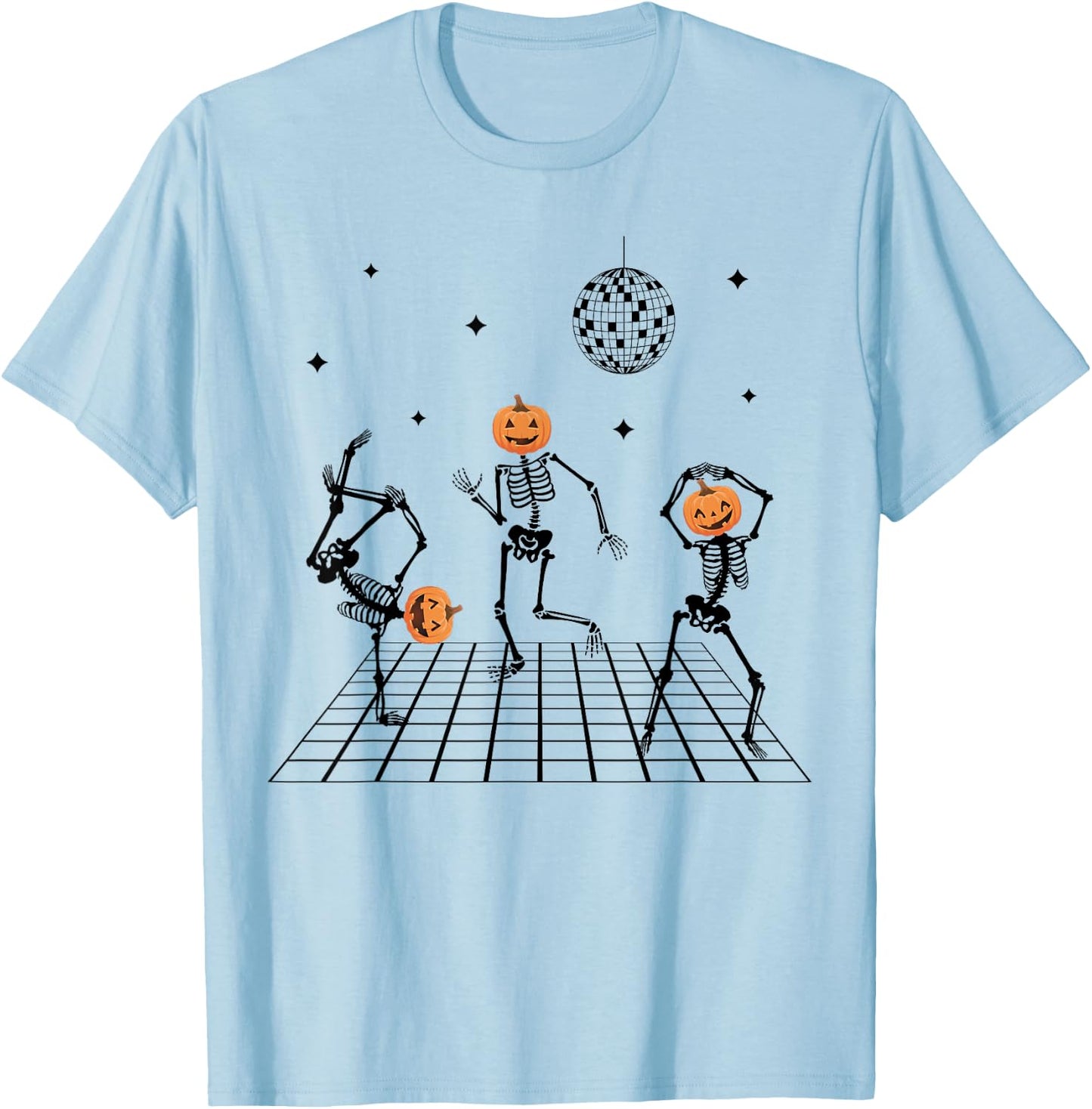 Skeletons with Pumpkin Heads Dancing & disco ball Halloween T-Shirt - T-Shirt | Light Blue