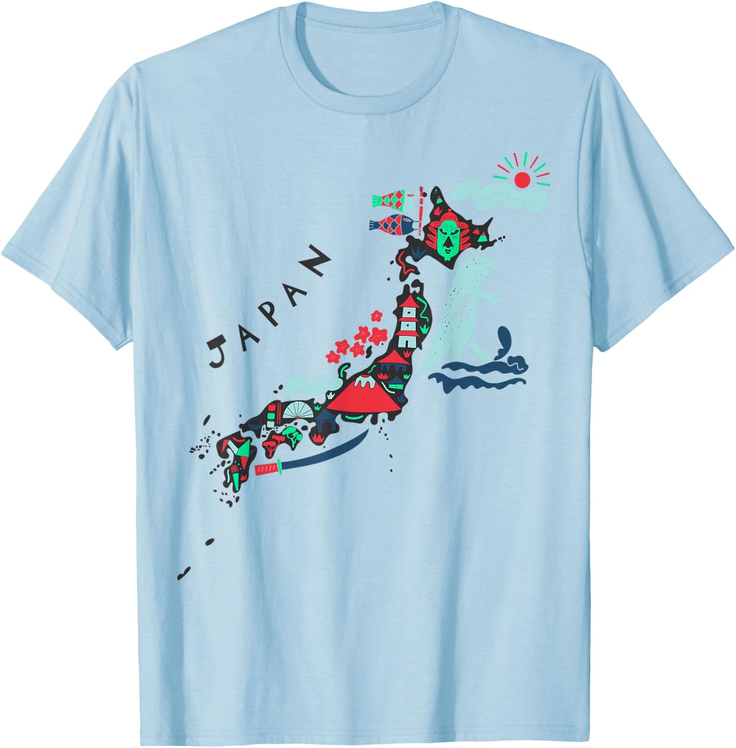 Travel Asia Japan Map Tokyo Japanese Vacation Souvenir T-Shirt - T-Shirt | Light Blue