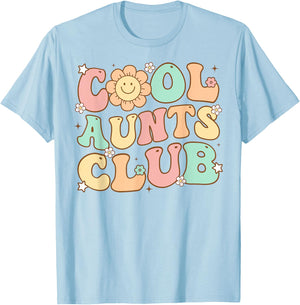Groovy Retro Cool Aunts Club Auntie Daisy Smile Happy Face T-Shirt - T-Shirt | Light Blue
