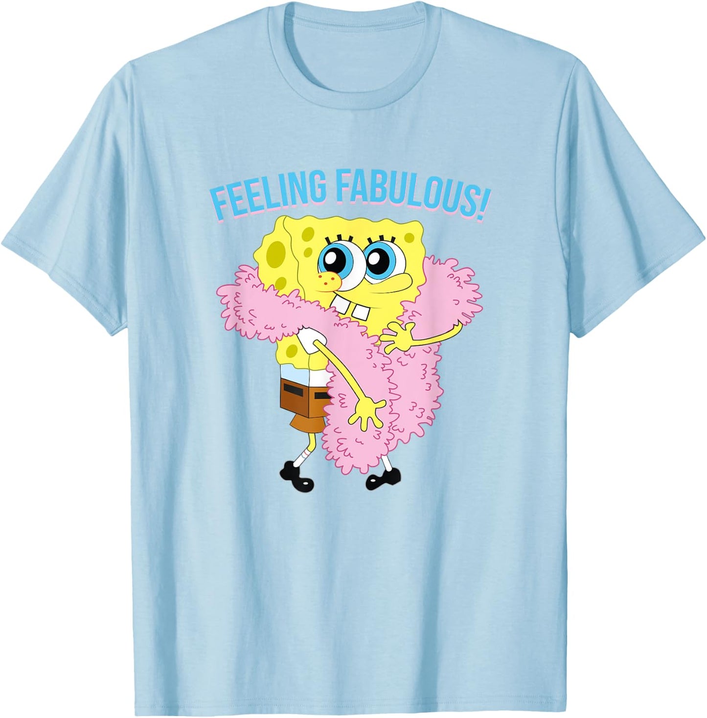 Mademark x SpongeBob SquarePants - SpongeBob in Feather Boa - Feeling Fabulous! T-Shirt - T-Shirt | Light Blue