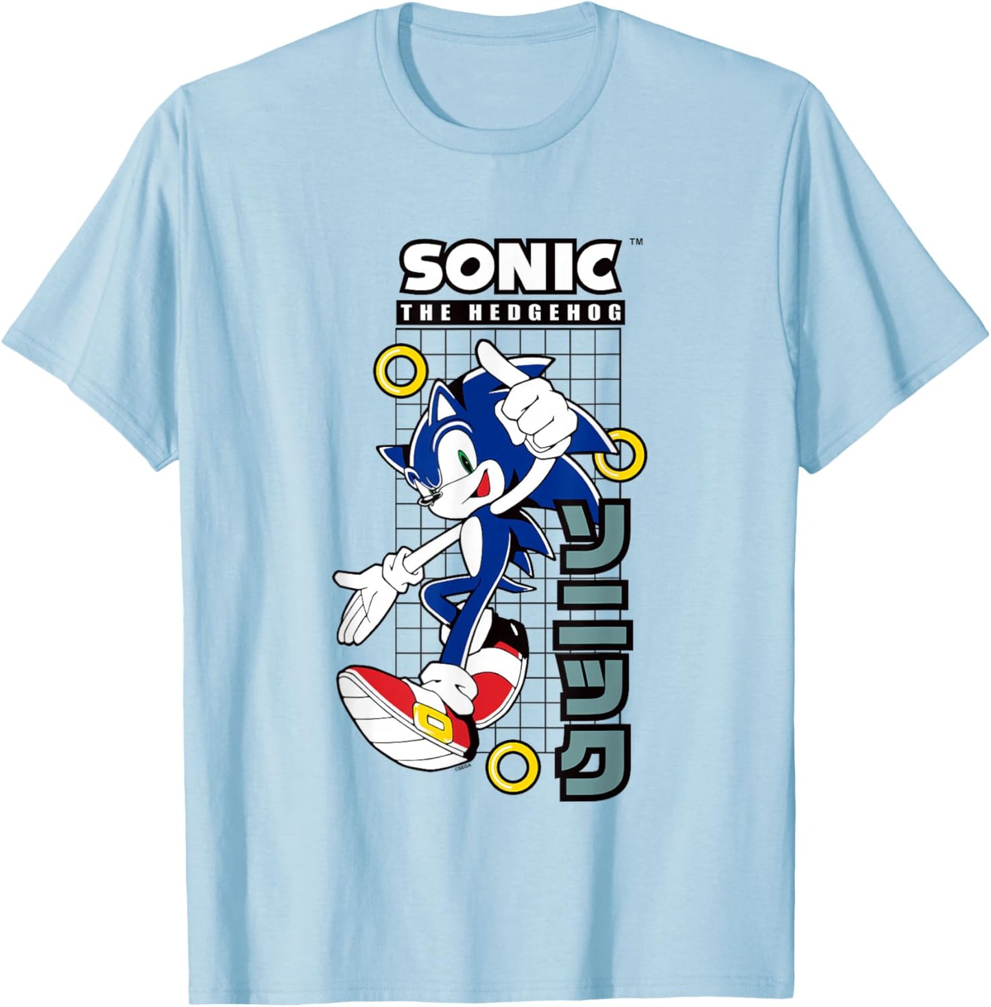 Sonic The Hedgehog Vintage Kanji Action Poster T-Shirt - T-Shirt | Light Blue