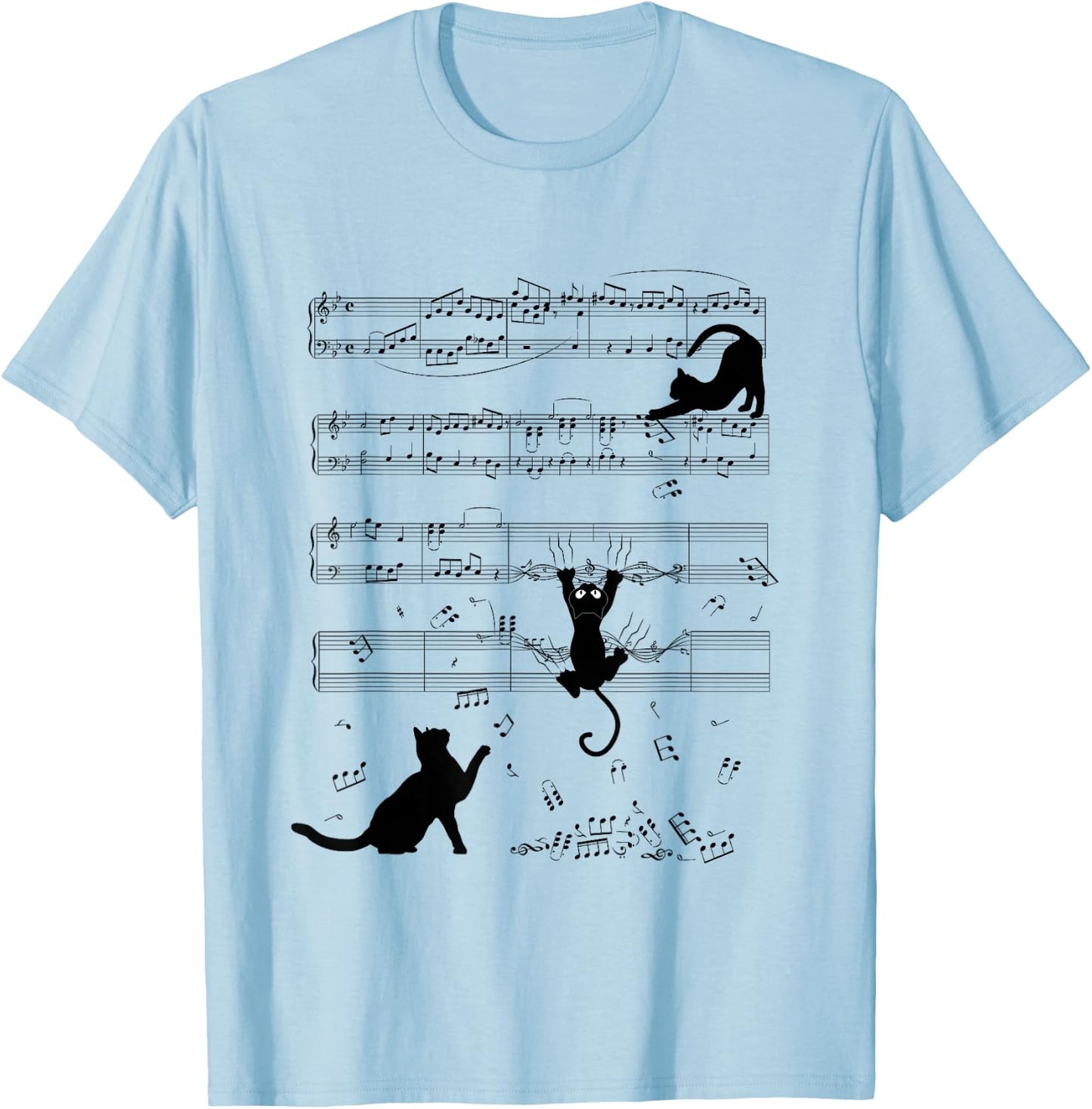 Cute Cats Playing With Sheet Music Teacher Music Society T-Shirt - T-Shirt | Light Blue