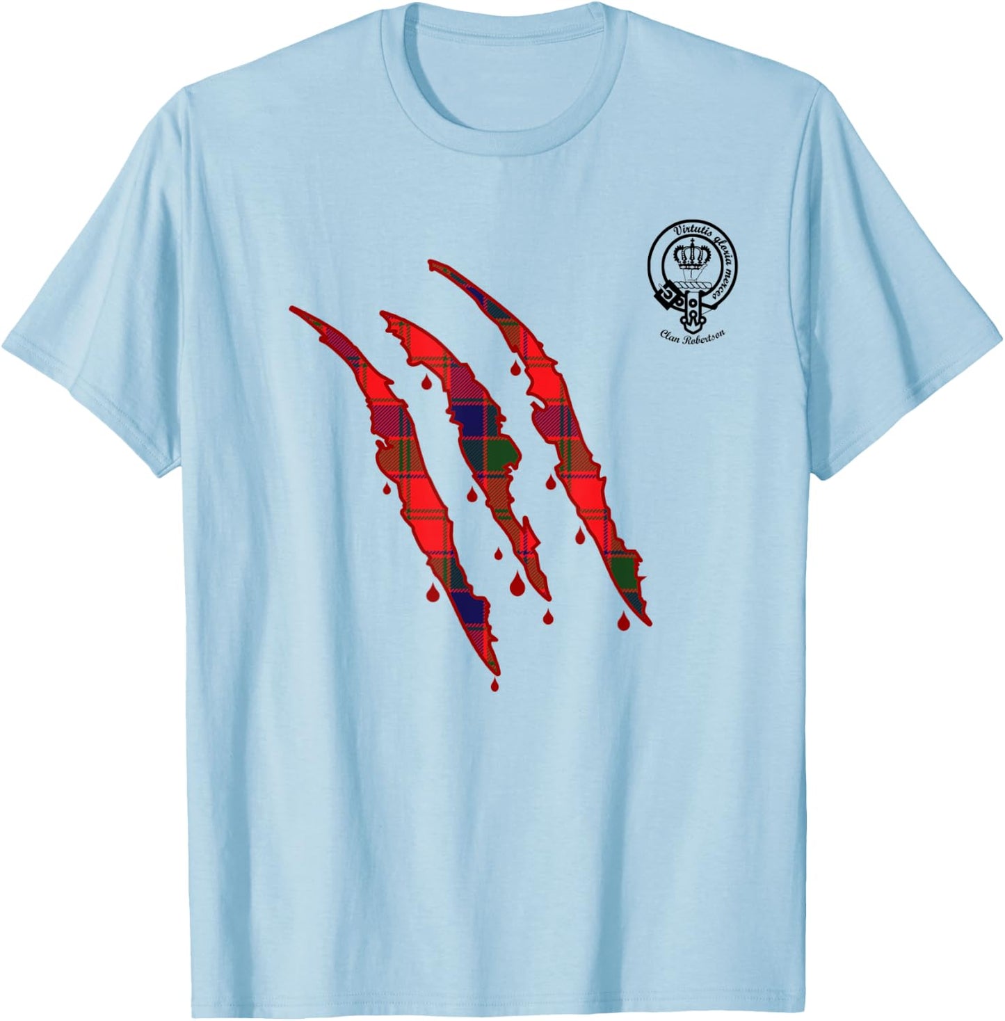 Clan Robertson Claw Marks Surname Tartan Crest T-Shirt - T-Shirt | Light Blue