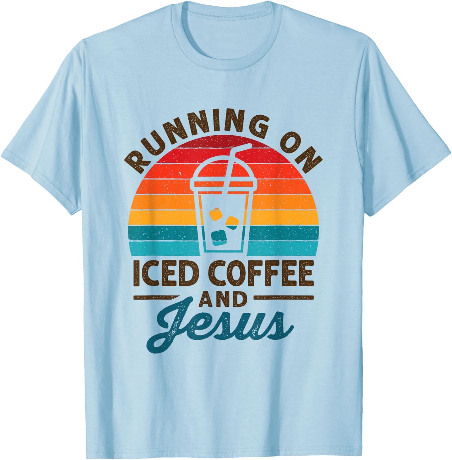 Running on Iced Coffee and Jesus Cold Brew Lover Christian T-Shirt - T-Shirt | Light Blue