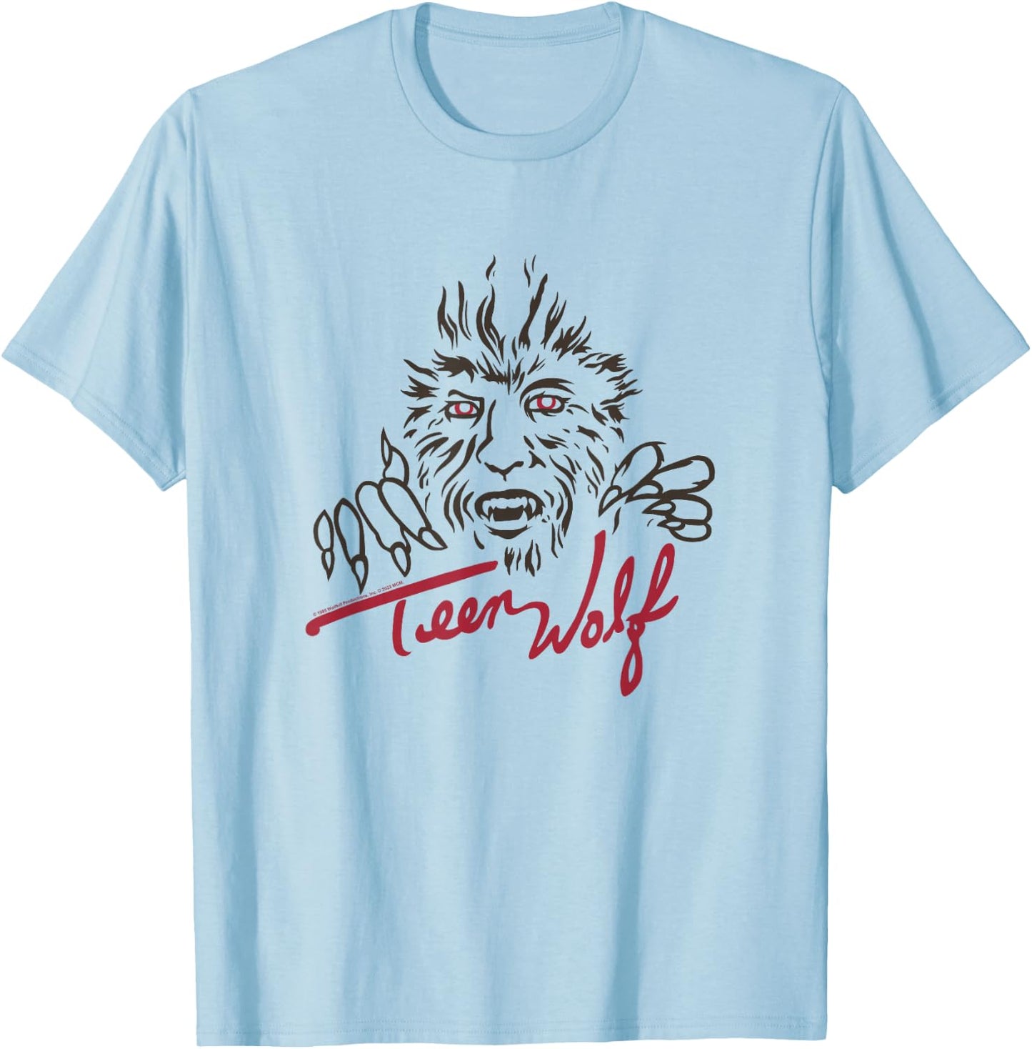 Teen Wolf Retro Vintage Eighties Werewolf Line Art Logo T-Shirt - T-Shirt | Light Blue