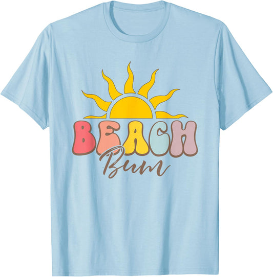 Groovy Beach Bum Summer Vacation Vibes Sunset Women Girls T-Shirt - T-Shirt | Light Blue