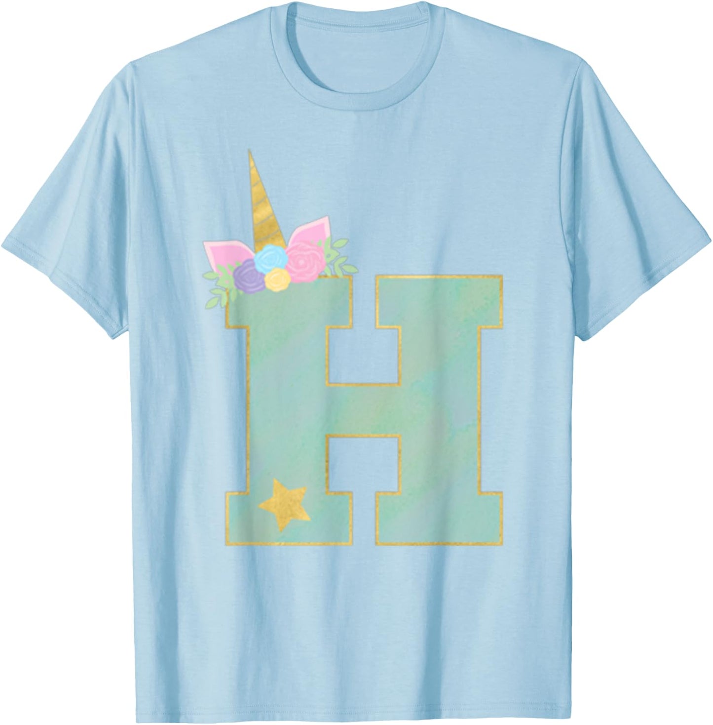Initial Letter H Unicorn Monogram for Girls Unicorn Birthday T-Shirt - T-Shirt | Light Blue