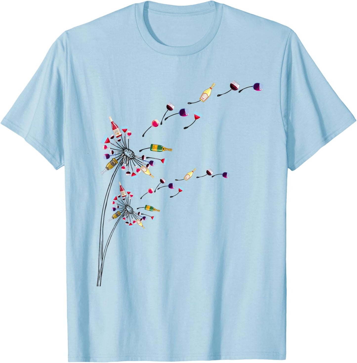 Wine Dandelion Drinking Wine Rosee Wine Lovers Rosee Wine T-Shirt - T-Shirt | Light Blue