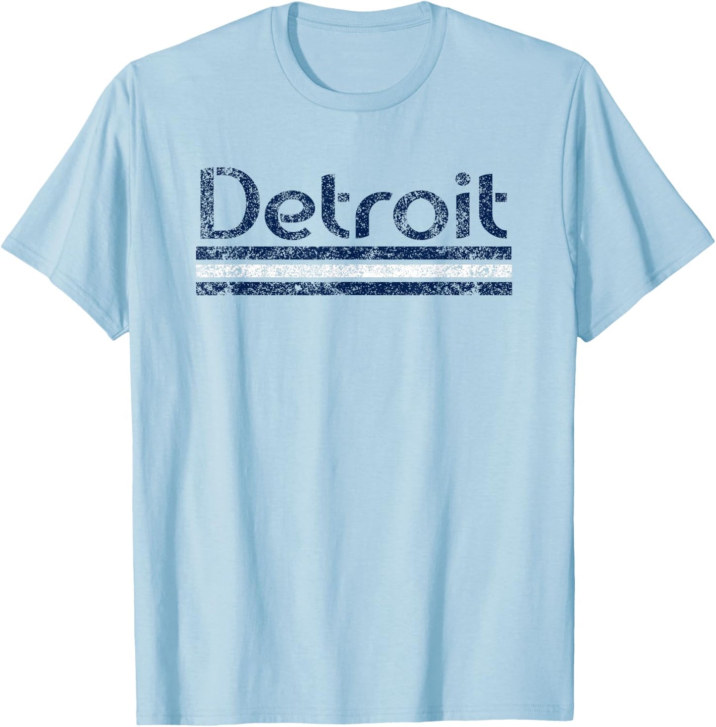 Detroit Michigan Retro Vintage Weathered Stripe Throwback T-Shirt - T-Shirt | Light Blue