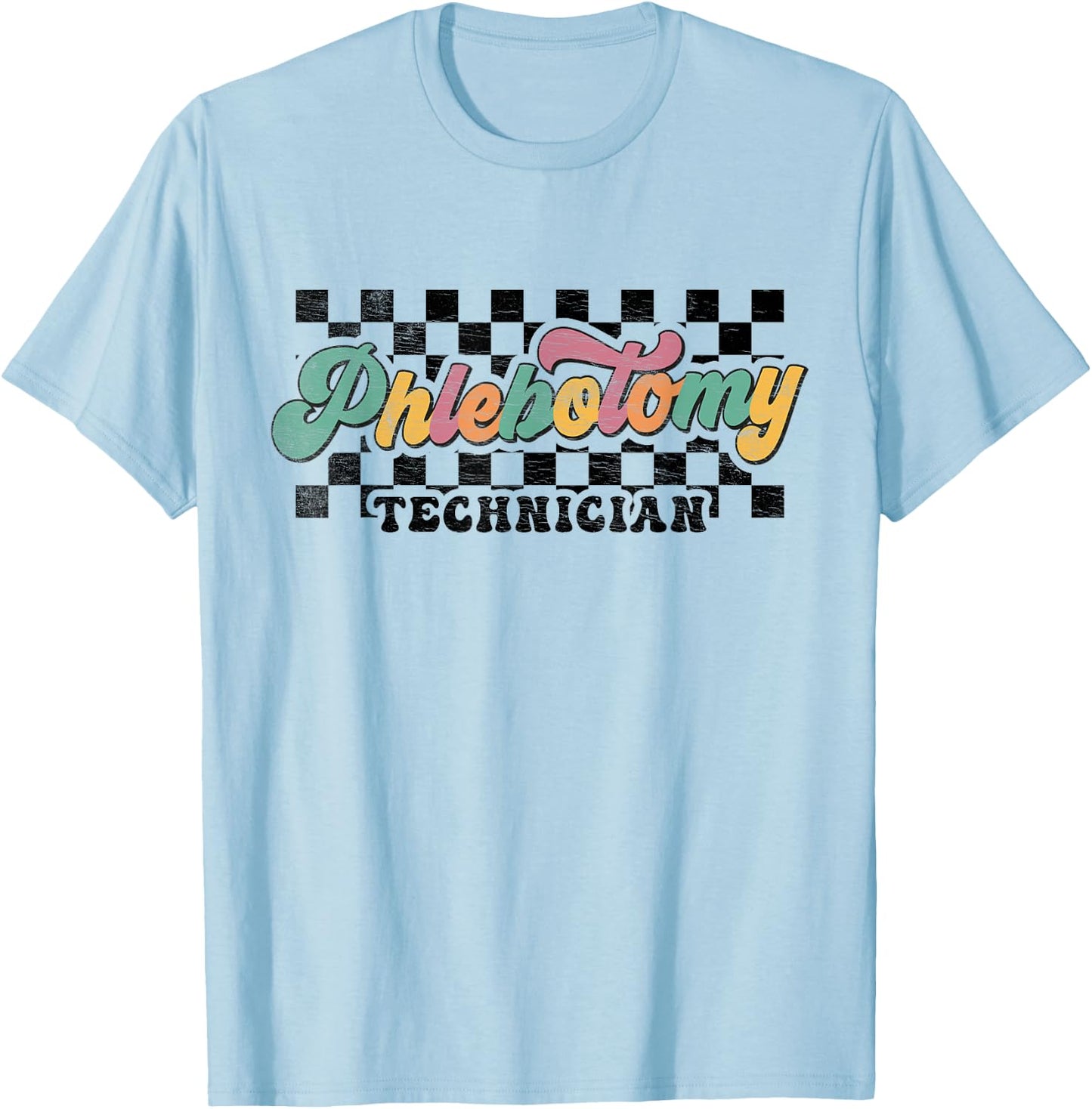 Retro Checkered Phlebotomy Technician Phlebotomist Squad T-Shirt - T-Shirt | Light Blue