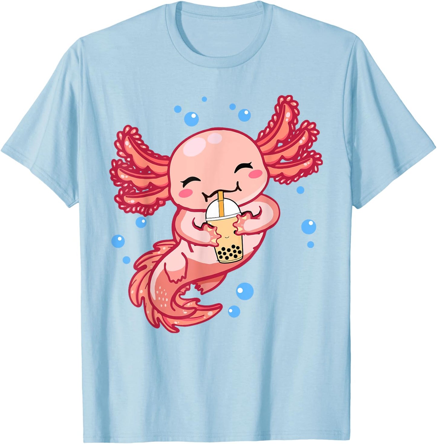 Cute Anime Axolotl Boba Bubble Tea Kids Girls Women Kawaii T-Shirt - T-Shirt | Light Blue