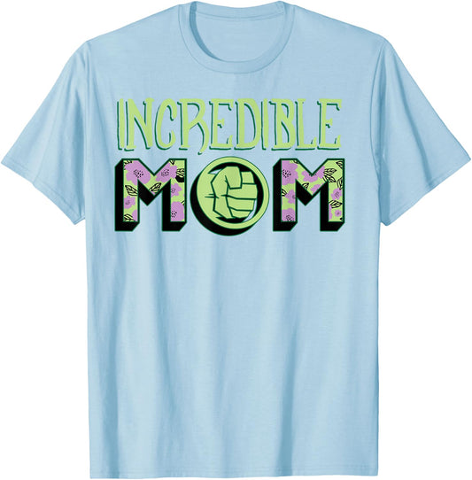 Marvel Mother's Day Hulk Incredible Mom Big Chest Text Logo T-Shirt - T-Shirt | Light Blue