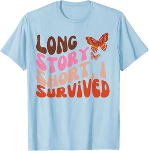 Long Story Short I Survived Butterfly Retro Vintage T-Shirt - T-Shirt | Light Blue