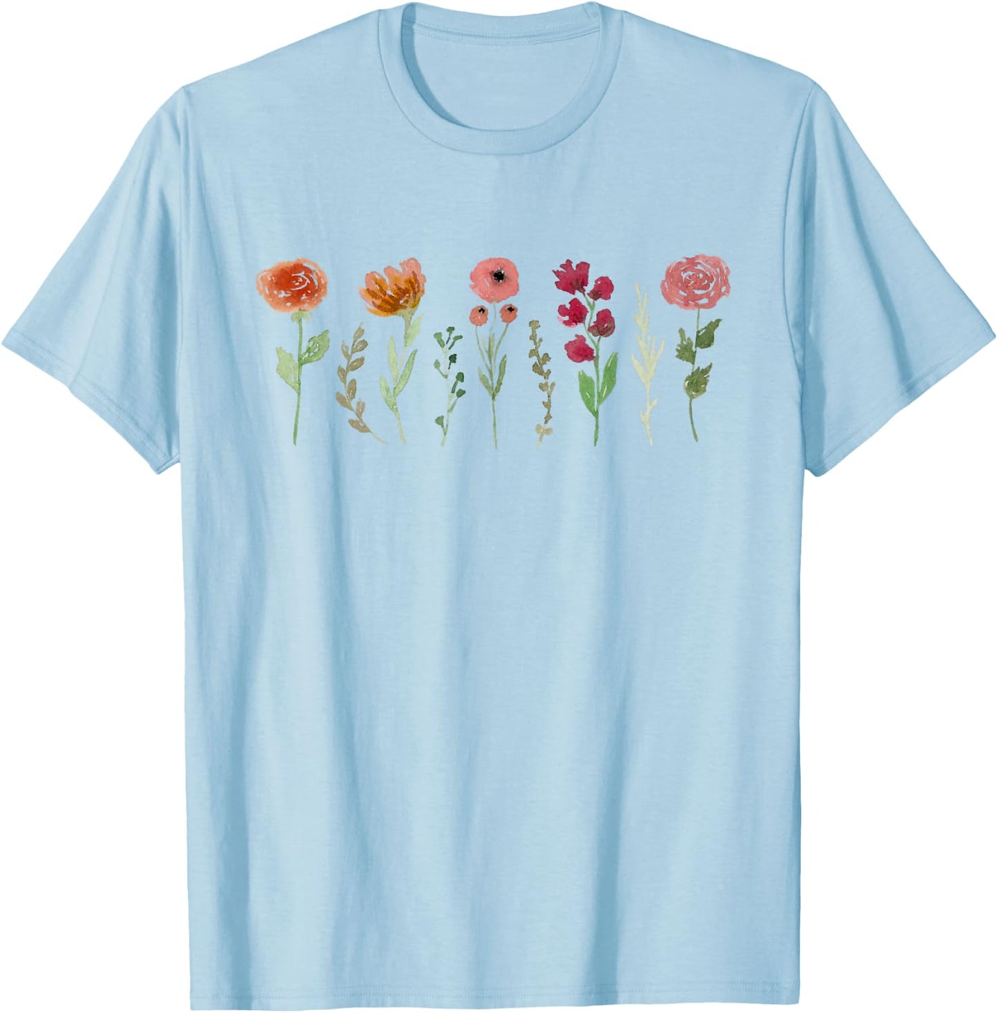 Women's Vintage Flower Casual Boho WildFlower Graphic T-Shirt - T-Shirt | Light Blue
