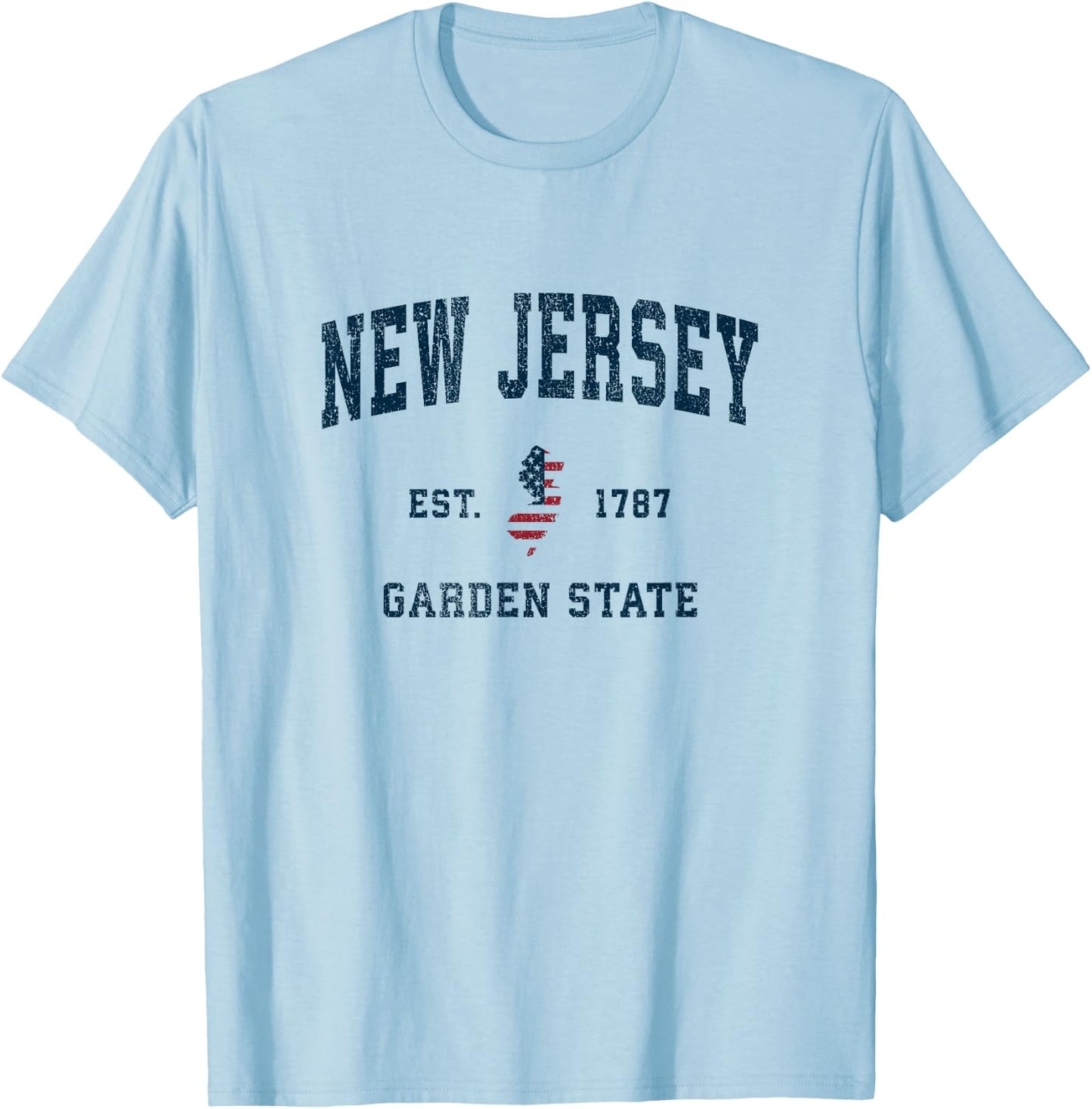 New Jersey Vintage American Flag USA Sports Design T-Shirt - T-Shirt | Light Blue