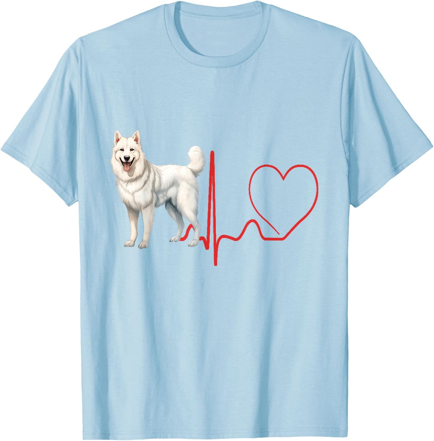 American White Shepherd Dog Heartbeat EKG Funny Dogs Lover T-Shirt - T-Shirt | Light Blue