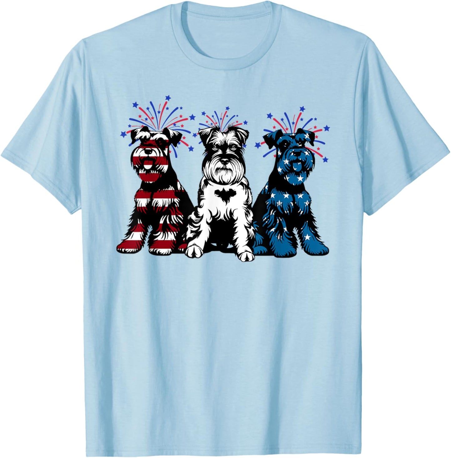 Red White Blue Mini Schnauzer USA Flag Firework 4th Of July Kids Men T-Shirt - T-Shirt | Light Blue