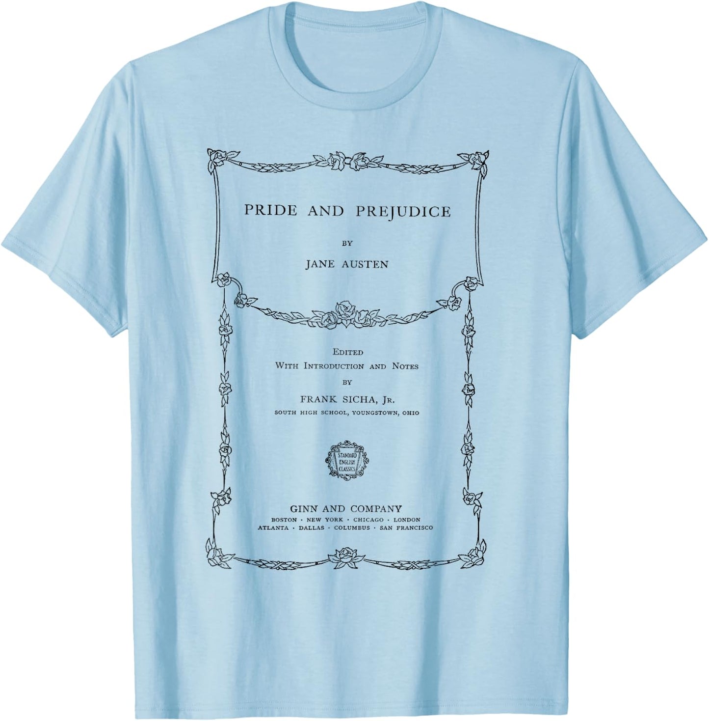 Pride and Prejudice Jane Austen Bookworm Vintage Book Cover T-Shirt - T-Shirt | Light Blue