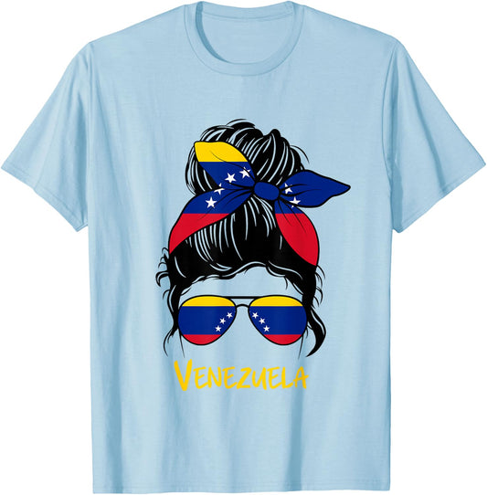Venezuelan Girl Bandana Glasses Flag Colors Latina Pride T-Shirt - T-Shirt | Light Blue