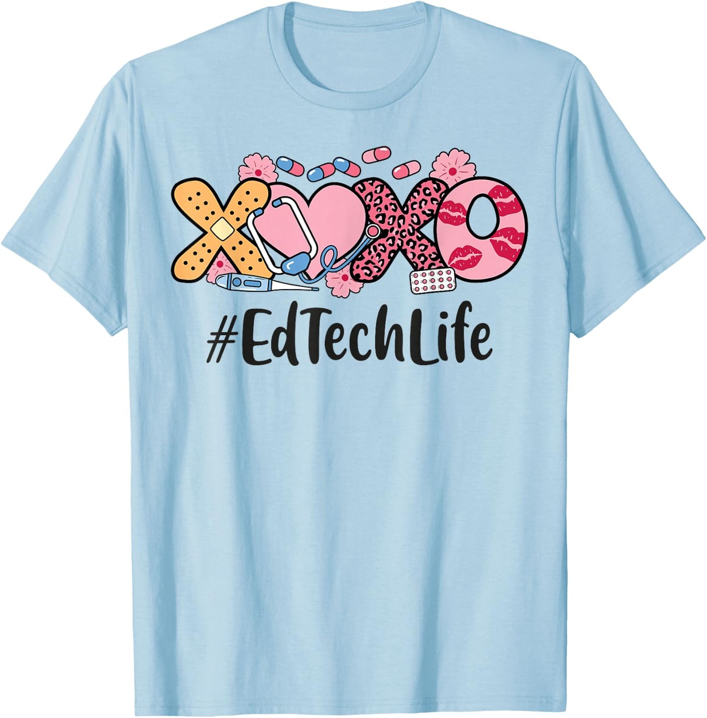 Ed Tech Valentines Day Women Heart Stethoscope Appreciation T-Shirt - T-Shirt | Light Blue