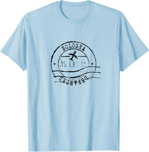 Bologna Italy Travel Vintage Passport Stamp T-Shirt - T-Shirt | Light Blue